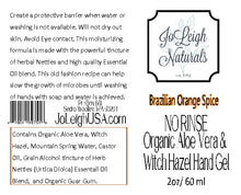 No Rinse Organic Aloe Vera & Witch Hazel  Hand Gel Brazilian Orange Spice